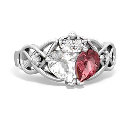 Pink Tourmaline 'One Heart' Celtic Knot Claddagh 14K White Gold ring R5322