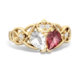 Pink Tourmaline 'One Heart' Celtic Knot Claddagh 14K Yellow Gold ring R5322