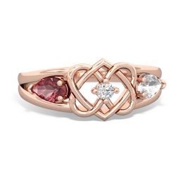 Pink Tourmaline Hearts Intertwined 14K Rose Gold ring R5880