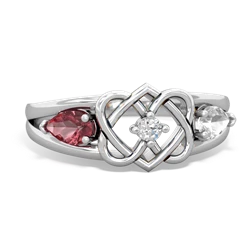 Pink Tourmaline Hearts Intertwined 14K White Gold ring R5880