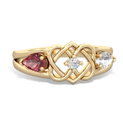 Pink Tourmaline Hearts Intertwined 14K Yellow Gold ring R5880