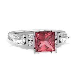 Pink Tourmaline 6Mm Princess Eternal Embrace Engagement 14K White Gold ring C2002