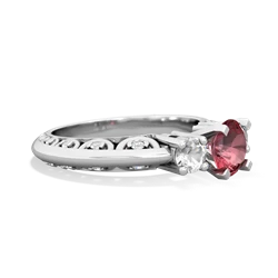 Pink Tourmaline Art Deco Eternal Embrace Engagement 14K White Gold ring C2003