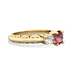 Pink Tourmaline Art Deco Eternal Embrace Engagement 14K Yellow Gold ring C2003