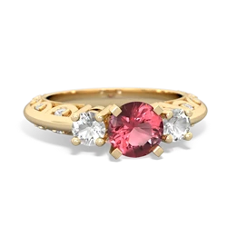 Pink Tourmaline Art Deco Eternal Embrace Engagement 14K Yellow Gold ring C2003