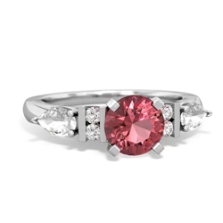 Pink Tourmaline 6Mm Round Eternal Embrace Engagement 14K White Gold ring R2005