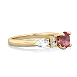 Pink Tourmaline 6Mm Round Eternal Embrace Engagement 14K Yellow Gold ring R2005