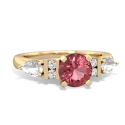 Pink Tourmaline 6Mm Round Eternal Embrace Engagement 14K Yellow Gold ring R2005