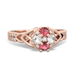 Pink Tourmaline Celtic Knot Cluster Engagement 14K Rose Gold ring R26443RD