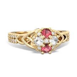 Pink Tourmaline Celtic Knot Cluster Engagement 14K Yellow Gold ring R26443RD