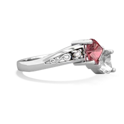 Pink Tourmaline Snuggling Hearts 14K White Gold ring R2178