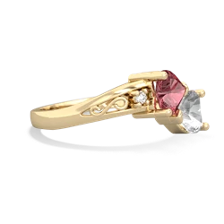 Pink Tourmaline Snuggling Hearts 14K Yellow Gold ring R2178