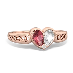 Pink Tourmaline Filligree 'One Heart' 14K Rose Gold ring R5070