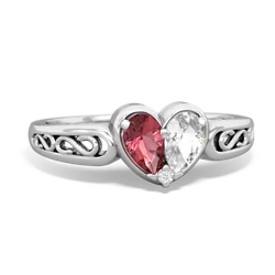 Pink Tourmaline Filligree 'One Heart' 14K White Gold ring R5070