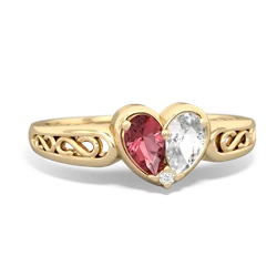 Pink Tourmaline Filligree 'One Heart' 14K Yellow Gold ring R5070