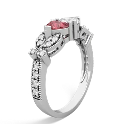 Pink Tourmaline Diamond Butterflies 14K White Gold ring R5601