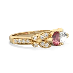 Pink Tourmaline Diamond Butterflies 14K Yellow Gold ring R5601