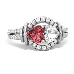 Pink Tourmaline Art-Deco Keepsake 14K White Gold ring R5630