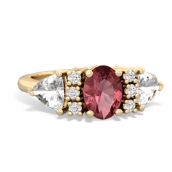 Pink Tourmaline Antique Style Three Stone 14K Yellow Gold ring R2186