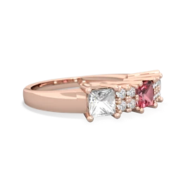 Pink Tourmaline Three Stone Diamond Cluster 14K Rose Gold ring R2592