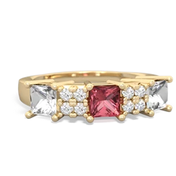 Pink Tourmaline Three Stone Diamond Cluster 14K Yellow Gold ring R2592