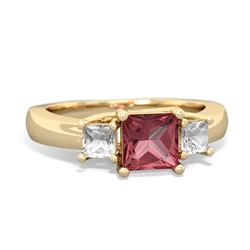 Pink Tourmaline Three Stone Trellis 14K Yellow Gold ring R4015