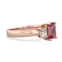 Pink Tourmaline Three Stone Emerald-Cut Trellis 14K Rose Gold ring R4021