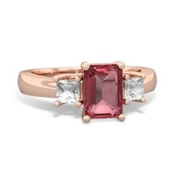 Pink Tourmaline Three Stone Emerald-Cut Trellis 14K Rose Gold ring R4021