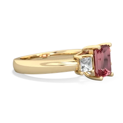 Pink Tourmaline Three Stone Emerald-Cut Trellis 14K Yellow Gold ring R4021