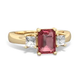 Pink Tourmaline Three Stone Emerald-Cut Trellis 14K Yellow Gold ring R4021