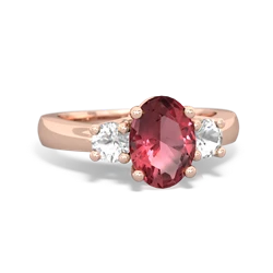 Pink Tourmaline Three Stone Oval Trellis 14K Rose Gold ring R4024