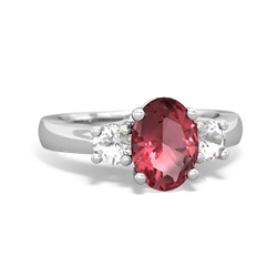 Pink Tourmaline Three Stone Oval Trellis 14K White Gold ring R4024