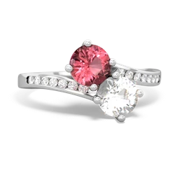 Pink Tourmaline Channel Set Two Stone 14K White Gold ring R5303