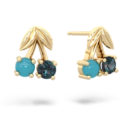 Turquoise Sweet Cherries 14K Yellow Gold earrings E7001