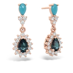 Turquoise Halo Pear Dangle 14K Rose Gold earrings E1882