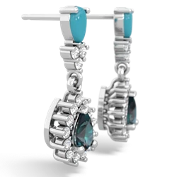 Turquoise Halo Pear Dangle 14K White Gold earrings E1882