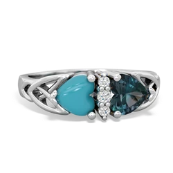 Turquoise Celtic Knot Double Heart 14K White Gold ring R5040