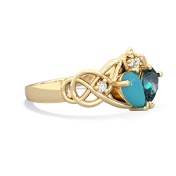 Turquoise 'One Heart' Celtic Knot Claddagh 14K Yellow Gold ring R5322