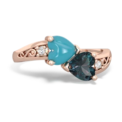 Turquoise Snuggling Hearts 14K Rose Gold ring R2178