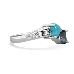 Turquoise Snuggling Hearts 14K White Gold ring R2178