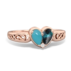 Turquoise Filligree 'One Heart' 14K Rose Gold ring R5070