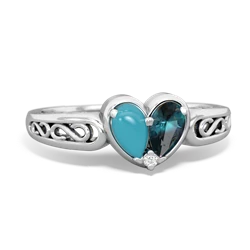 Turquoise Filligree 'One Heart' 14K White Gold ring R5070