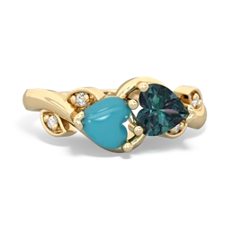 Turquoise Floral Elegance 14K Yellow Gold ring R5790