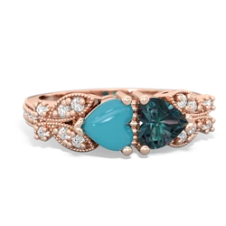 Turquoise Diamond Butterflies 14K Rose Gold ring R5601