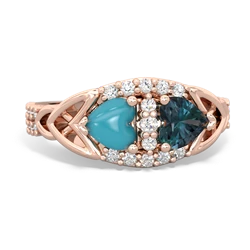 Turquoise Sparkling Celtic Knot 14K Rose Gold ring R2645