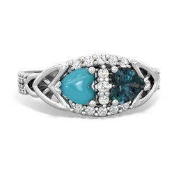 Turquoise Sparkling Celtic Knot 14K White Gold ring R2645