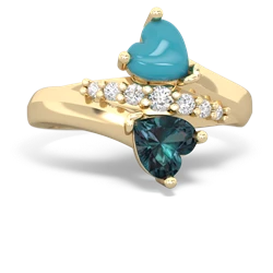 Turquoise Heart To Heart 14K Yellow Gold ring R2064