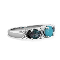 Turquoise Hugs And Kisses 14K White Gold ring R5016