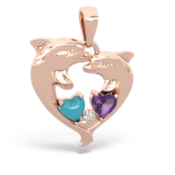Turquoise Dolphin Heart 14K Rose Gold pendant P5820