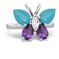 Turquoise Butterfly 14K White Gold ring R2215